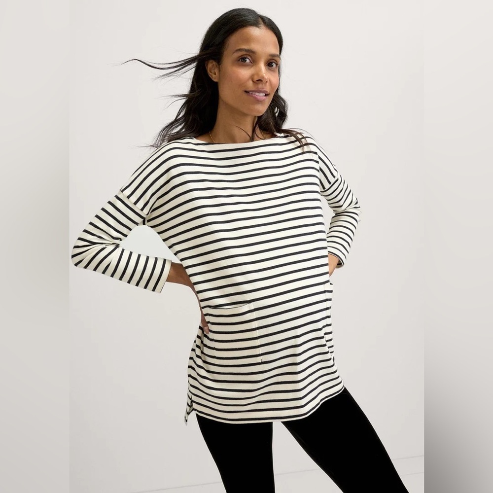 Hatch The Bateau Top in Black/ Ivory Stripes Maternity